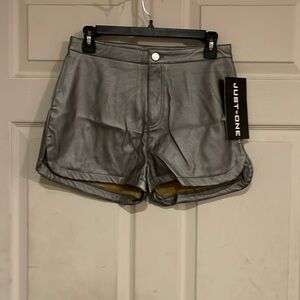 Silvery gray leather shorts